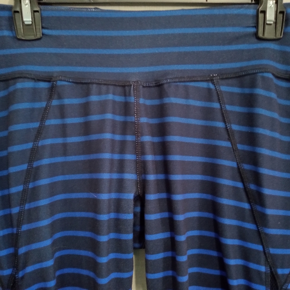 Betsey Johnson Pants Medium Give Love Get Love Blue Striped Yoga Athletic Calf - Picture 5 of 13